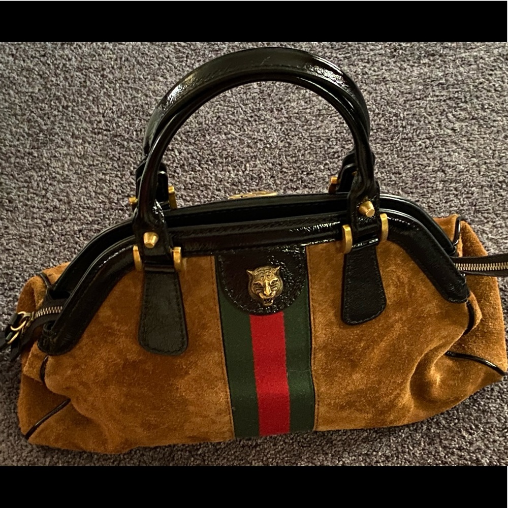 Gucci Rebelle Medium Top Handle Suede Satchel